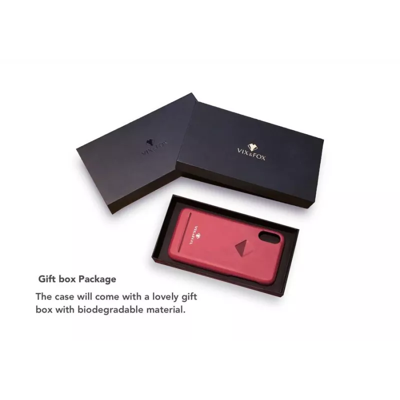 Funda trasera con ranura para tarjetas VixFox para iPhone XSMAX rojo rubí – funda protectora con compartimento para tarjetas integrado