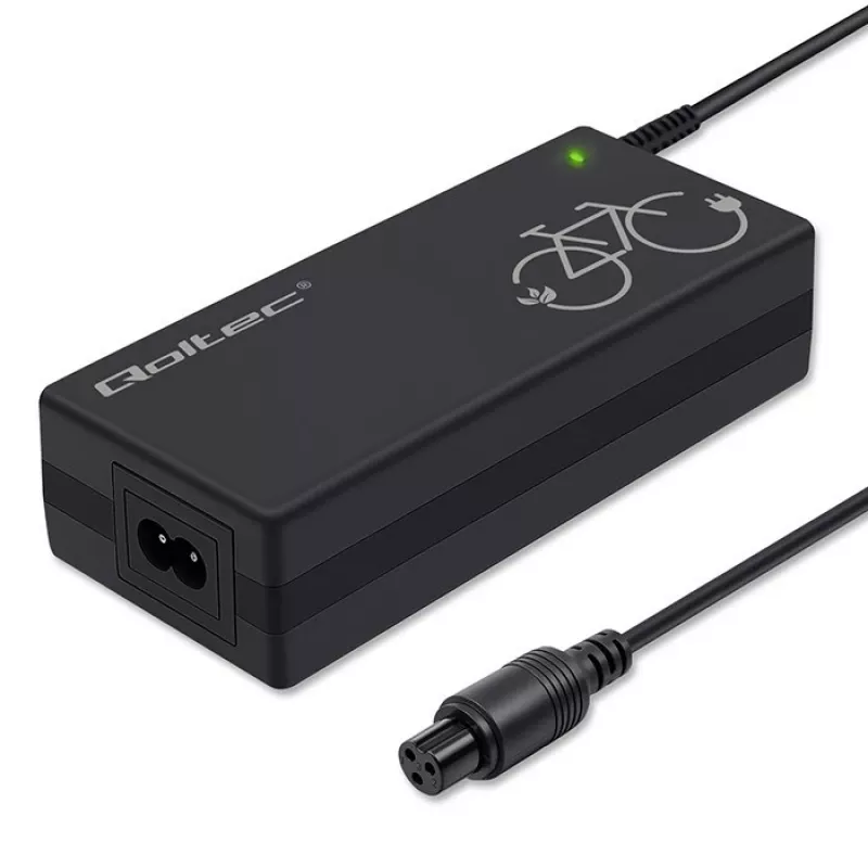 Cargador para e-bike QOLTEC 36V–42V 2A con conector macho GX12 de 3 pines