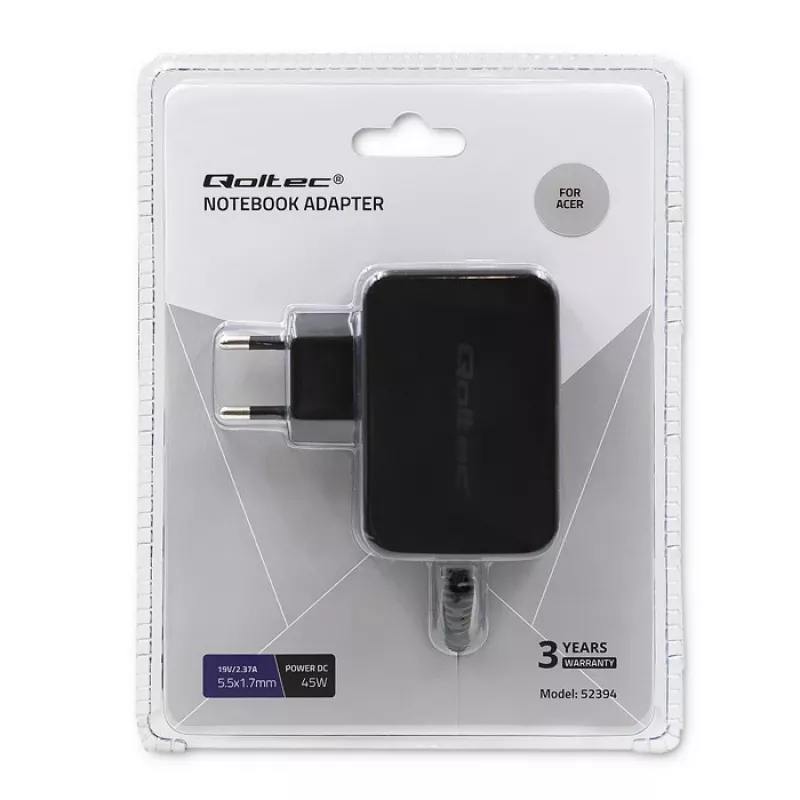 Fuente de alimentación QOLTEC 45W 19V 2,37A con conector de 5,5x1,7 mm