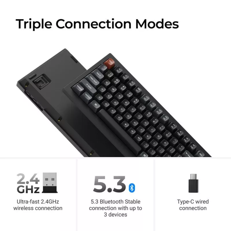 Teclado mecánico 75% Keychron V1 Ultra 8K — QWERTY, Bluetooth y cable, RGB, negro