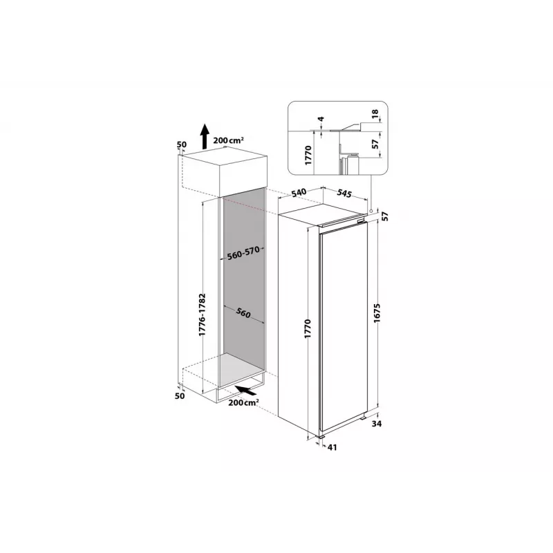 Whirlpool Frigorífico | WHSD18A013D1 | Clase de eficiencia energética E | Empotrable | Frigorífico sin congelador | Altura 177 cm | Volumen de refrigeración neto 306 L | Display | 30 dB | Acero inoxidable