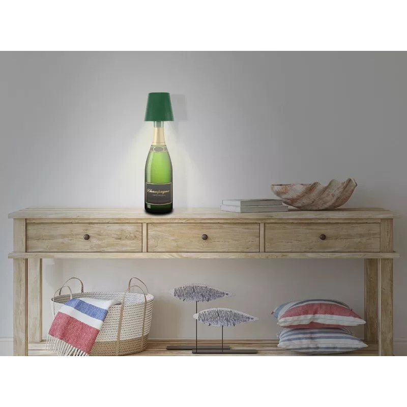 Beper P201UTP115 lámpara de mesa LED recargable, 1,5 W, interruptor táctil, regulable, adaptador para botella de 33 mm, resistente al agua, verde