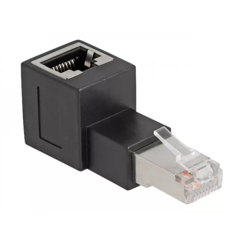 Adaptador DeLOCK conector macho RJ45 a conector hembra RJ45 Cat.6A acodado 90° (hacia arriba) negro