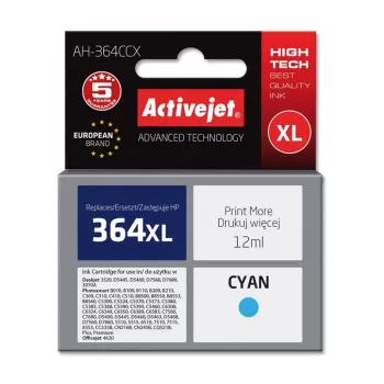 Cartucho de tinta compatible ActiveJet AH-364CCX cian, alto rendimiento (XL), 12 ml, a base de tinte, sustituto de HP 364XL CB323EE