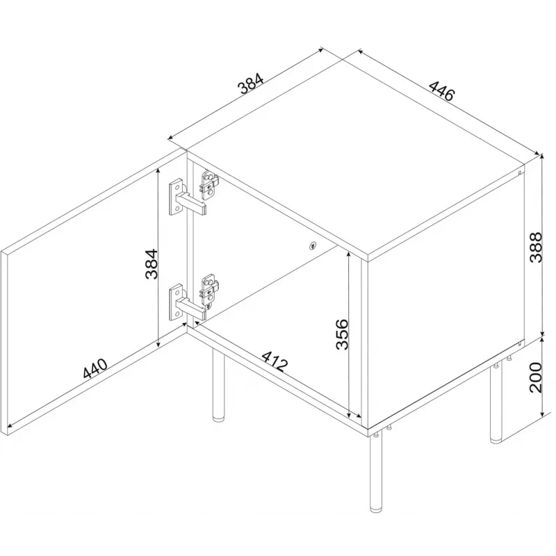 Mesita de noche Cama Meble SIENA set de 2, 44,5×40×59 cm, negro mate, MDF y aglomerado