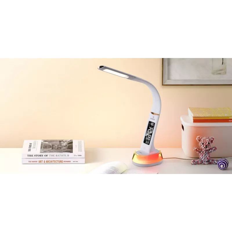 Lámpara de escritorio Hawk HW-LAMP05 blanca LED ajustable — lámpara de trabajo LED compacta con brazo ajustable