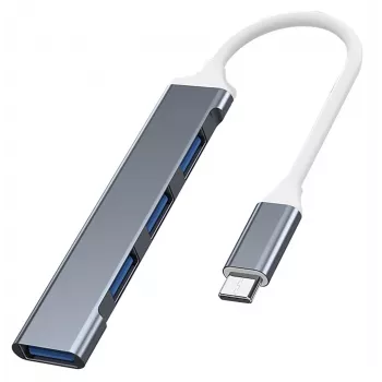 Hub USB VAKOSS TC-4125X — 1× USB 3.0 Type-A, 3× USB 2.0 Type-A, host: USB Type-C, plata