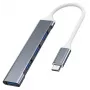 Hub USB VAKOSS TC-4125X — 1× USB 3.0 Type-A, 3× USB 2.0 Type-A, host: USB Type-C, plata