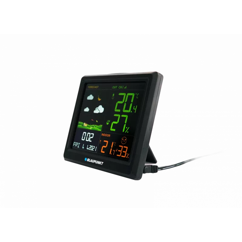 Estación meteorológica BLAUPUNKT WS25BK — Monitor de temperatura y humedad interior/exterior, negro, 1 sensor, pantalla LCD