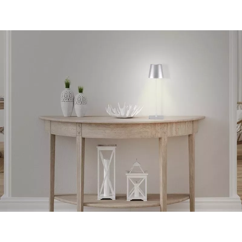 Beper P201UTP117 lámpara de mesa LED recargable, 1,5 W, interruptor táctil, regulable, adaptador para botella de 33 mm, resistente al agua, plateada