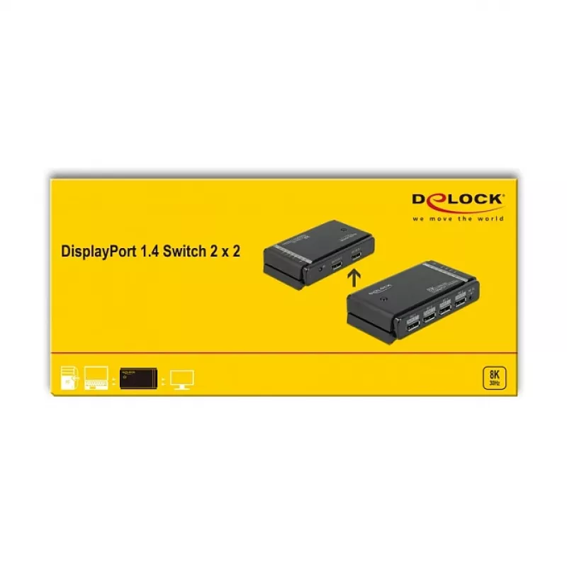 Switch DELOCK DisplayPort 1.4 2 x 2 DisplayPort entrada a 1 x 2 DisplayPort salida 8K
