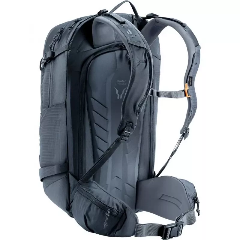 Mochila DEUTER Freerider Pro 34+ — mochila técnica de esquí de travesía freeride, 34 L, negra, portacasco, cinturón lumbar