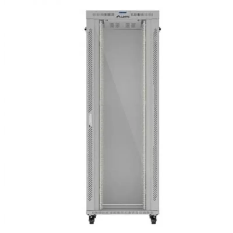 Armario rack LANBERG FF01-8047-12SL 47U 800x1000 mm gris con puertas de cristal delanteras y traseras y espacio para panel LCD