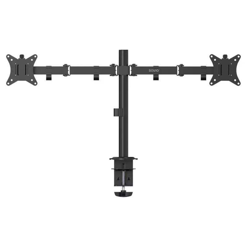 Soporte de mesa para monitor SAVIO UM-03 negro, pinza doble para monitor, VESA 100x100, compatible con 17 inch–32 inch, altura/inclinación/orientación/rotación