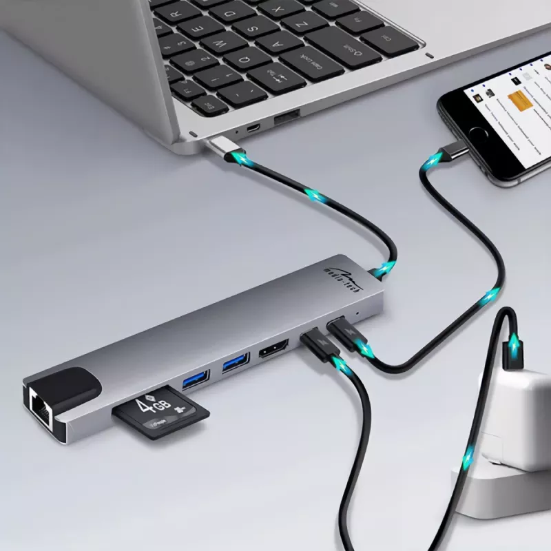 HUB USB MEDIA-TECH 8 EN 1 GIGA LAN HUB MT5046