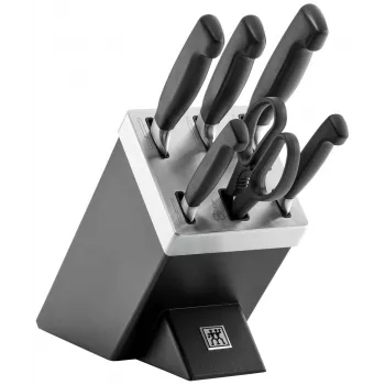 Set de cuchillos y bloque ZWILLING 35145-007-0 – 7 piezas con cuchillo de chef, cuchillo pelador, cuchillo de pan, tijeras de cocina, bloque negro
