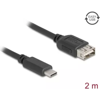 Cable USB 2.0 DELOCK 2 m — USB C a USB A, 0,48 Gbit/s, contactos dorados, negro