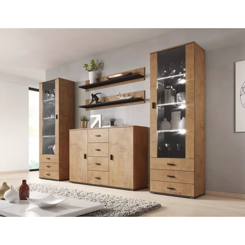 Cama set de dos estantes 125cm SOHO roble lefkas/Negro
