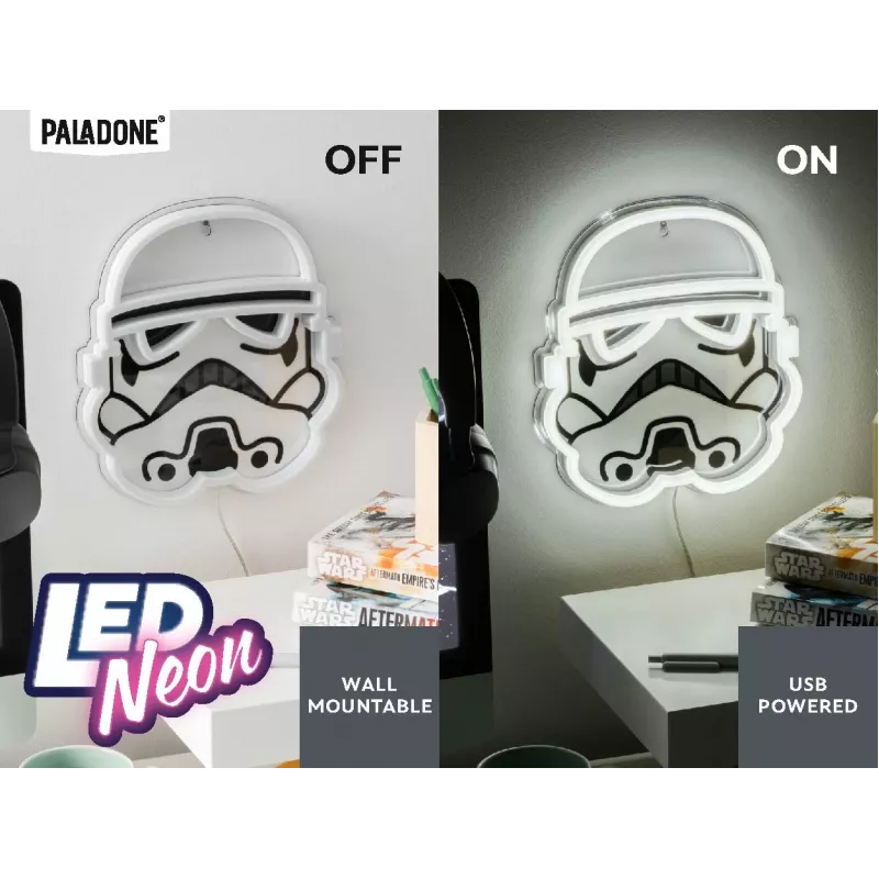 Luz LED de neón para pared Paladone Stormtrooper modelo PP14595SWVN, iluminación decorativa Star Wars