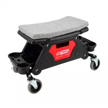 Asiento de taller AWTools 1005563 con almacenamiento y bandejas, taburete móvil con compartimento bajo el asiento