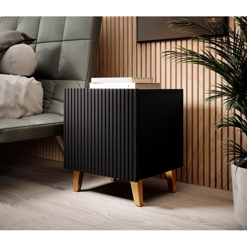 Set de mesitas de noche cama meble PAFOS, 2 uds., 45×40×51 cm, negro mate, MDF/aglomerado