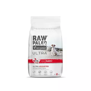 Comida seca para perros VETEXPERT RAW PALEO Ultra Mini Puppy Beef 2 kg — comida seca para cachorros de razas pequeñas, 30,5 % proteína, 16,5 % grasa