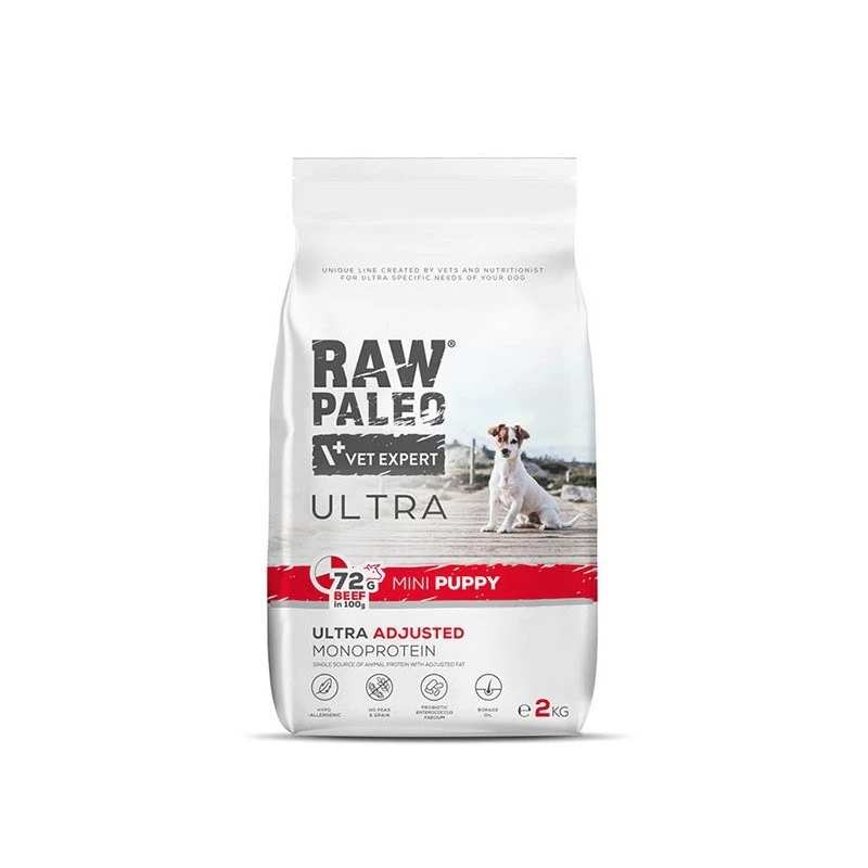 VETEXPERT RAW PALEO Ultra Mini Puppy vacuno, pienso para cachorros de razas pequeñas, 2 kg
