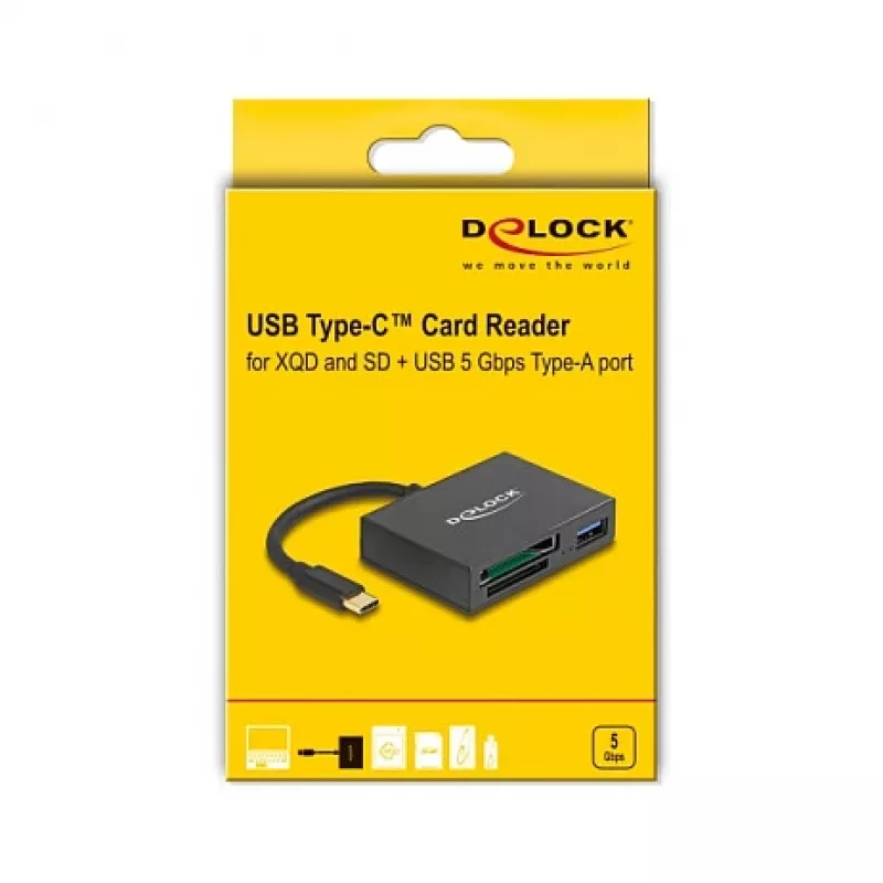 Lector de tarjetas DeLOCK USB-C para tarjetas XQD y SD USB 5 Gbit/s