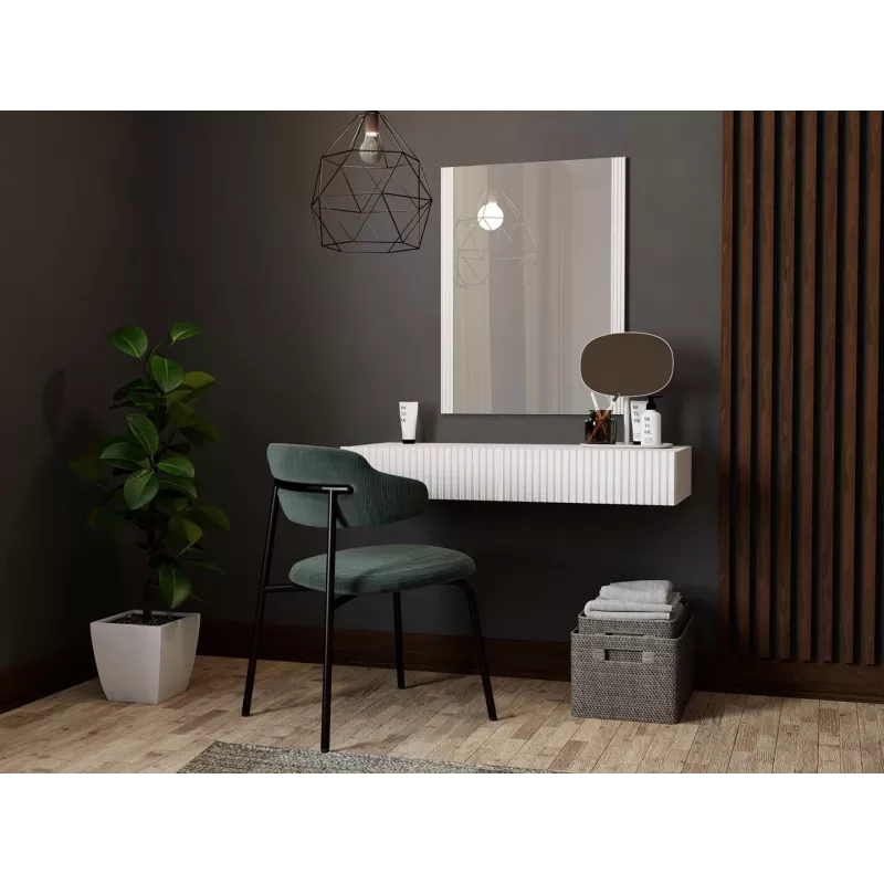 Tocador con espejo cama meble PAFOS 80×41,6×100 cm, blanco mate, marco de MDF, 1 cajón