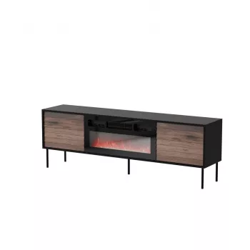 Mueble TV cama meble CORTINA 180x40x60 cm negro/nogal con chimenea eléctrica negra