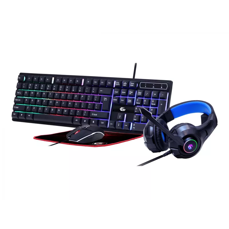 Teclado gaming con ratón GEMBIRD GGS-UMGL4-02 - tamaño completo USB QWERTY inglés de EE. UU., negro, retroiluminación LED