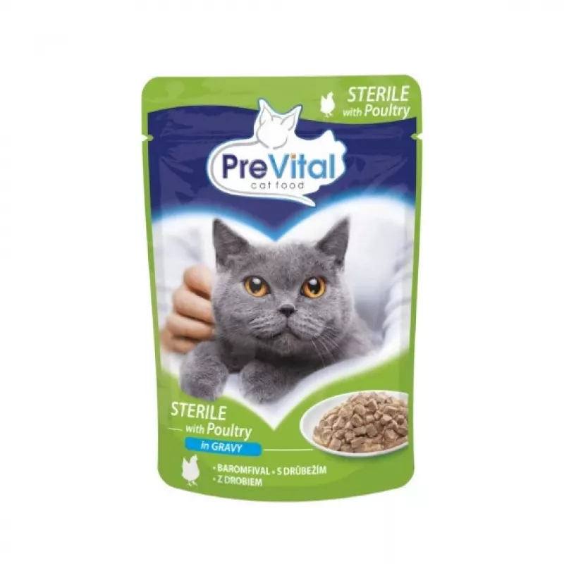 PREVITAL Cat Food Mix 4 Flavors comida húmeda para gatos adultos esterilizados, pollo, ternera, salmón, aves, 96 x 100 g (9,6 kg)