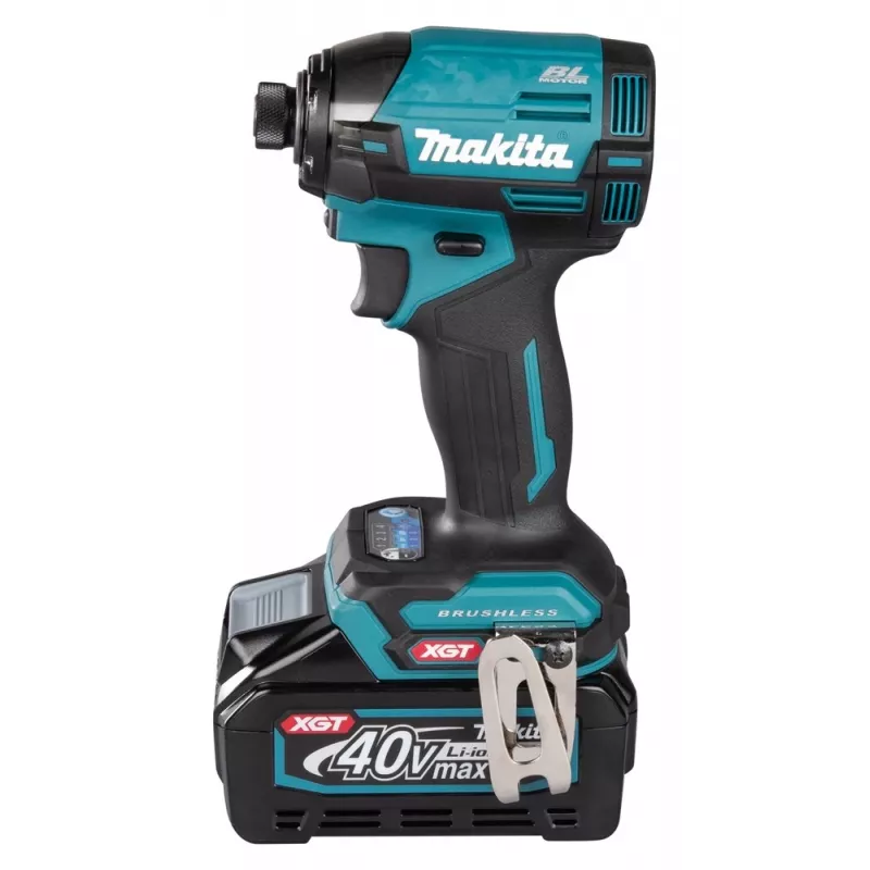 Makita TD002GD202 atornillador de impacto inalámbrico, 40 V XGT, sin escobillas, 220 Nm, hexagonal de 1/4", luz LED, con 2 baterías de iones de litio de 2,5 Ah, cargador rápido y maletín