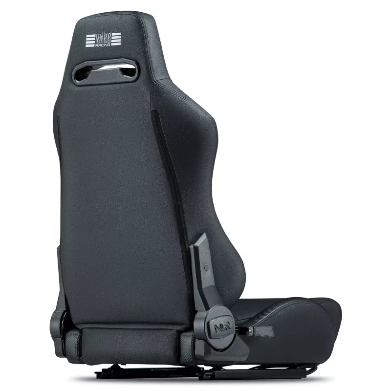 Asiento de carreras tipo baquet con respaldo ajustable Next Level Racing ERS3 Elite Premium — cuero sintético negro, respaldo reclinable, compatible con montaje en cockpit y suelo