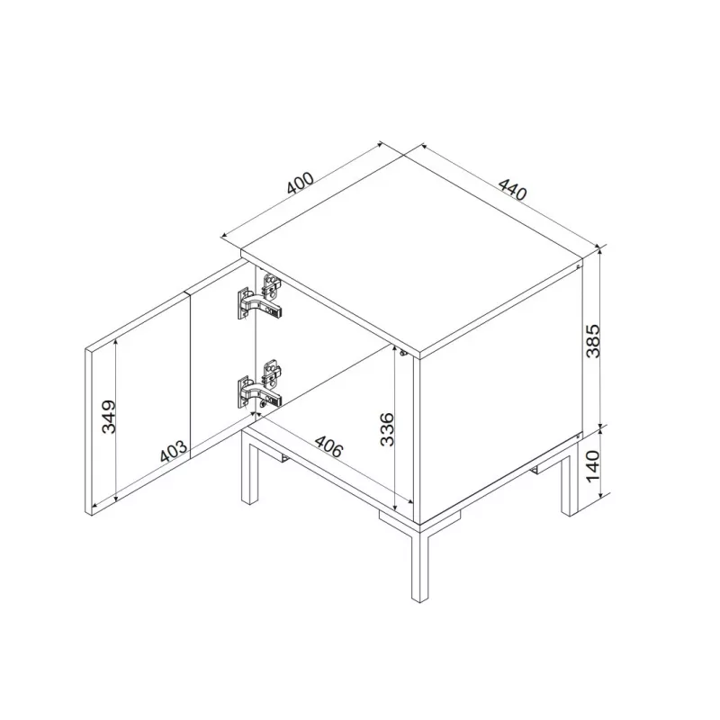 Mesita de noche Cama Meble MERCI 44x40x52,5 cm, negro y roble, MDF/aglomerado, pack de 2