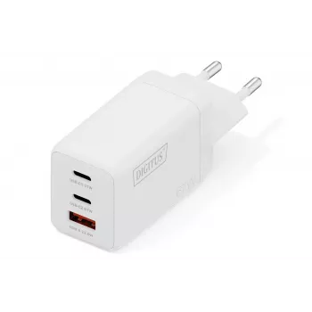 Cargador de pared DIGITUS DA-10303 67W GaN, 2× USB-C + 1× USB-A, 100–240V, blanco
