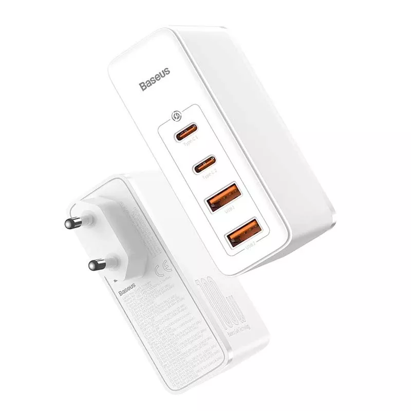 Cargador de viaje Baseus GaN2 Pro Quick 2x USB + 2x USB-C, 100W, EU (Blanco)