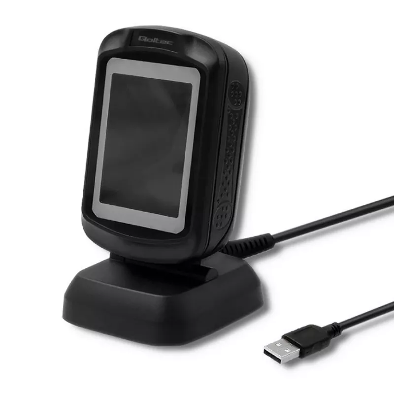 Lector de códigos de barras fijo 1D/2D QOLTEC 50864, sensor LED, USB (con cable), negro, 145×85×80 mm