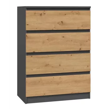 Cómoda Top e Shop M4 ANTRACYT/ARTISAN – 4 cajones, acabado antracita y roble, 700 × 400 × 970 mm, aglomerado