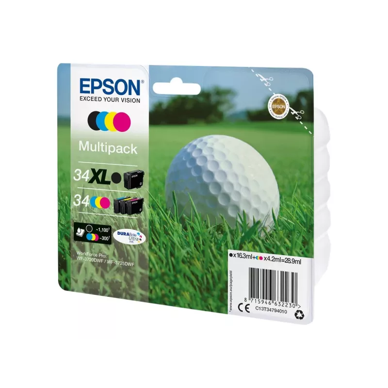 Epson 34XL multipack de cartuchos de tinta XL, negro/cian/magenta/amarillo (C13T34794020)