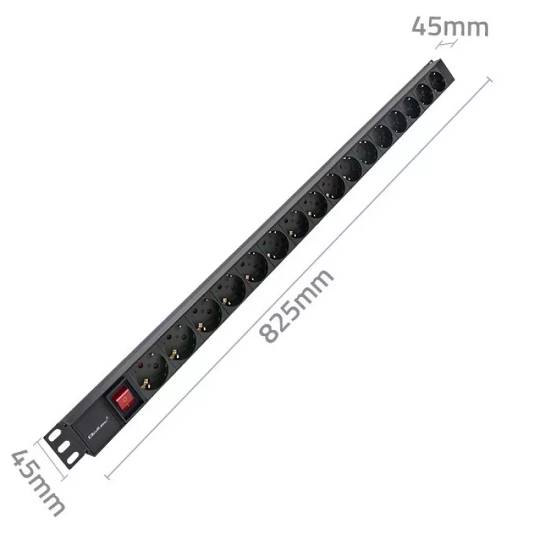 Qoltec regleta PDU de aluminio para RACK | 16A | 16 x Schuko | vertical | 1,8 m