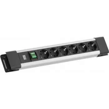 Regleta de enchufes Bachmann CONNECTUS con 6 tomas CEE7/3, 1 interruptor, 2,0 m de cable, conector CEE7/7, gris
