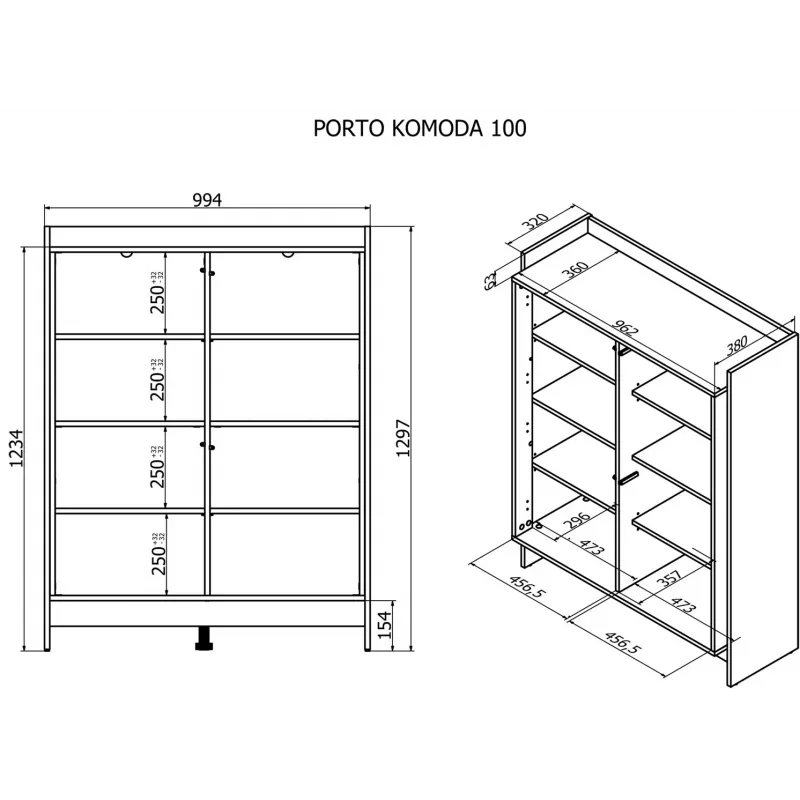 Cómoda Cama PORTO 100x38x130 roble/negro
