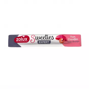 ZOLUX Snack para gatos Sweeties Atún con gambas 14 g — Snack de pasta de pescado, tubo, 90 % humedad