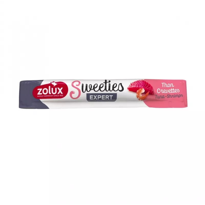 ZOLUX Snack para gatos Sweeties Atún con gambas 14 g — Snack de pasta de pescado, tubo, 90 % humedad