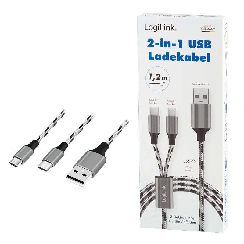 LogiLink CU0202 cable USB USB 2.0 1,2 m USB A USB C/Micro-USB A gris