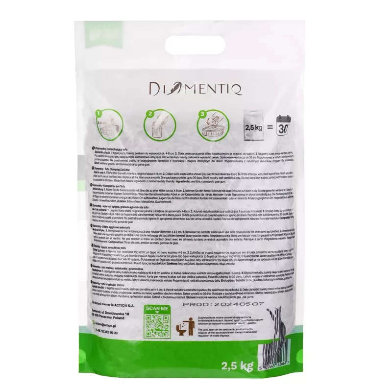 DIAMENTIQ Tofu Neutral Ultra aglomerante - arena vegetal - 2,5 kg