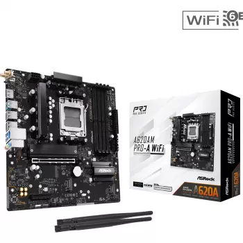 Placa base ASRock A620AM Pro-A WiFi AM5 mATX — AMD A620, socket AM5, DDR5 hasta 256 GB, Wi‑Fi 6E, 2.5Gb LAN, HDMI 2.1