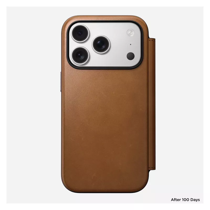 Funda tipo folio Nomad Modern Leather Folio para iPhone 17 Pro, cuero + aluminio, 6,3