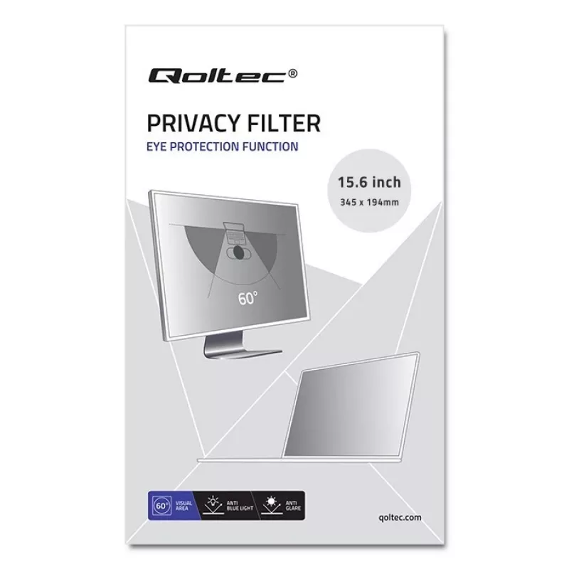 Qoltec 51052 filtro de privacidad RGPD para portátiles de 15,6 pulgadas (39,6 cm), 16:9, 345,4 x 194,3 mm